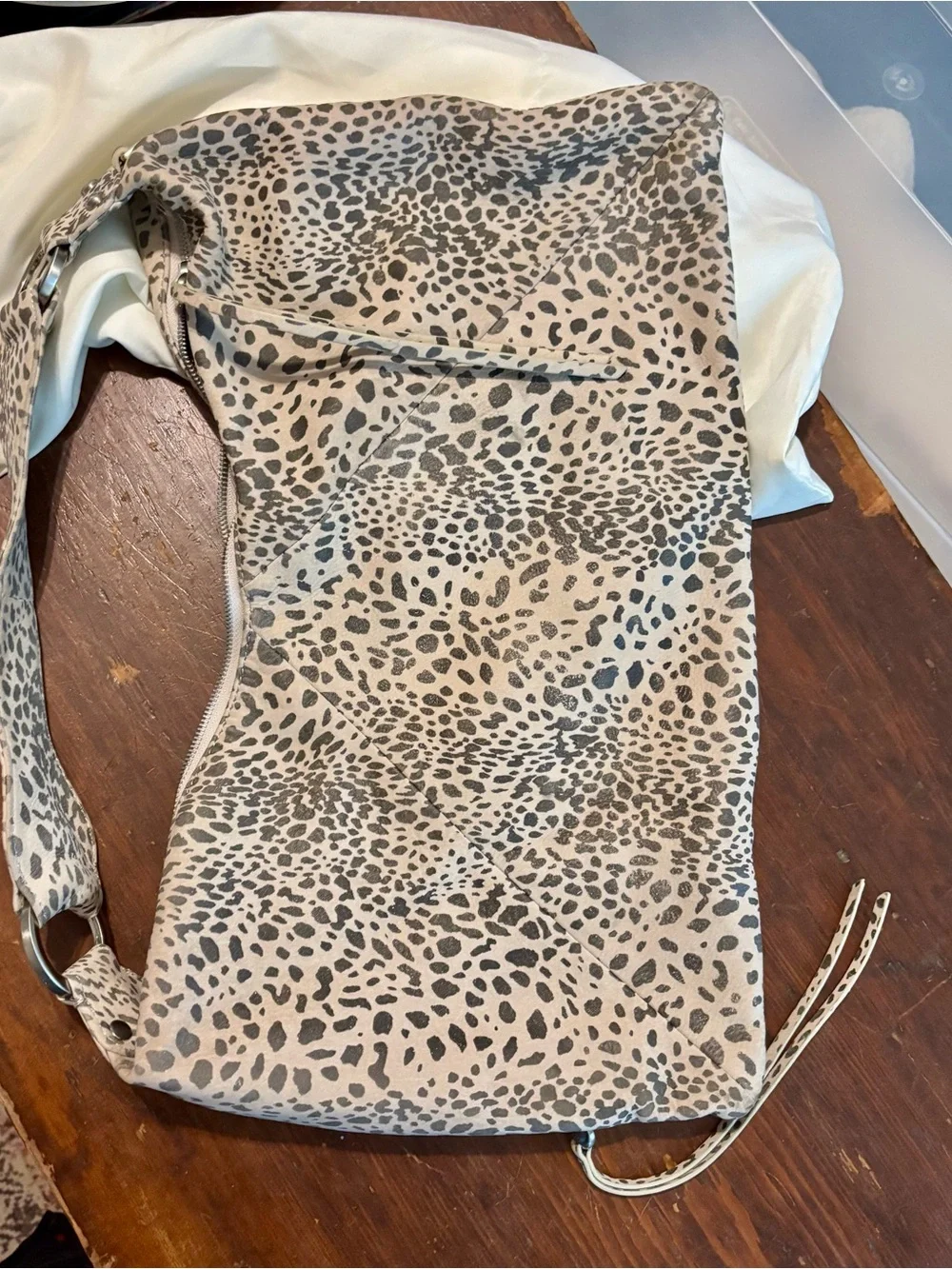HOBO Taupe and Black Leopard-Print Hobo Shoulder Bag